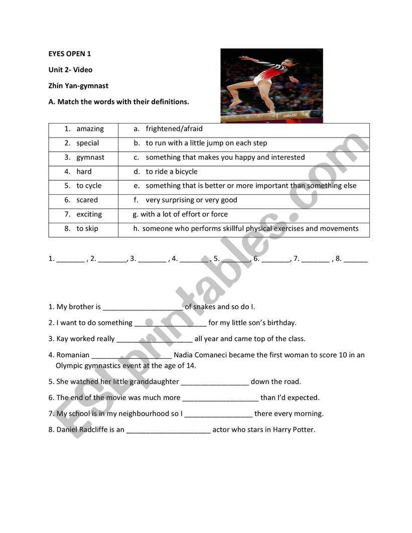 GYMNAST worksheet