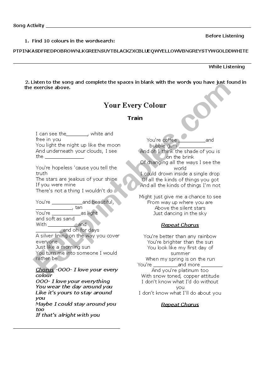 Your Every Colour - Train worksheet