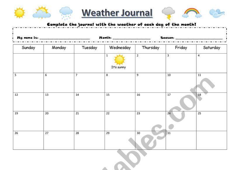 Weather Journal worksheet