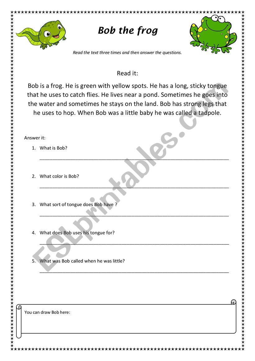 Bob the frog worksheet