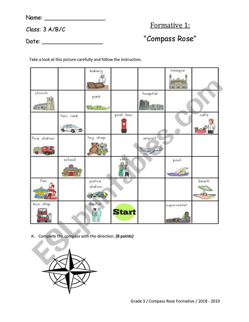 Compass Rose Practice ESL Worksheet By Lisavict