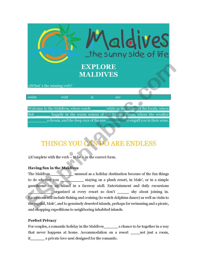 Maldives worksheet