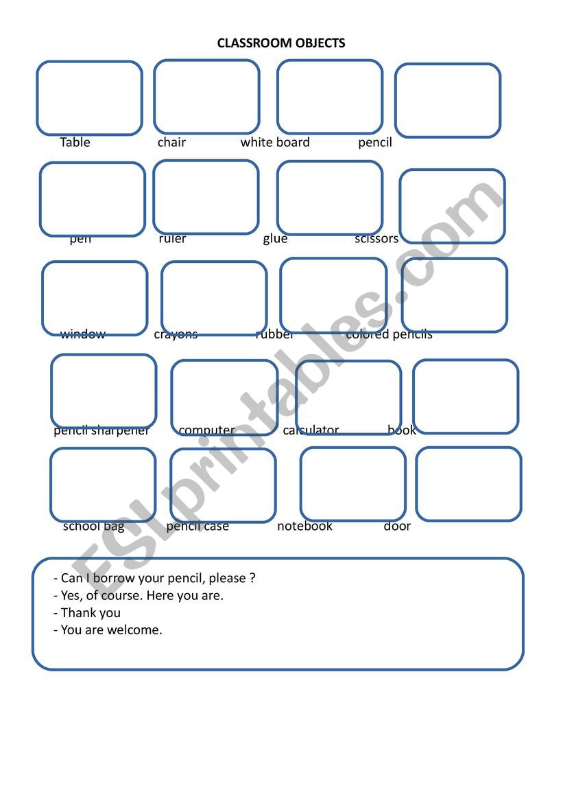 classroom objects worksheet