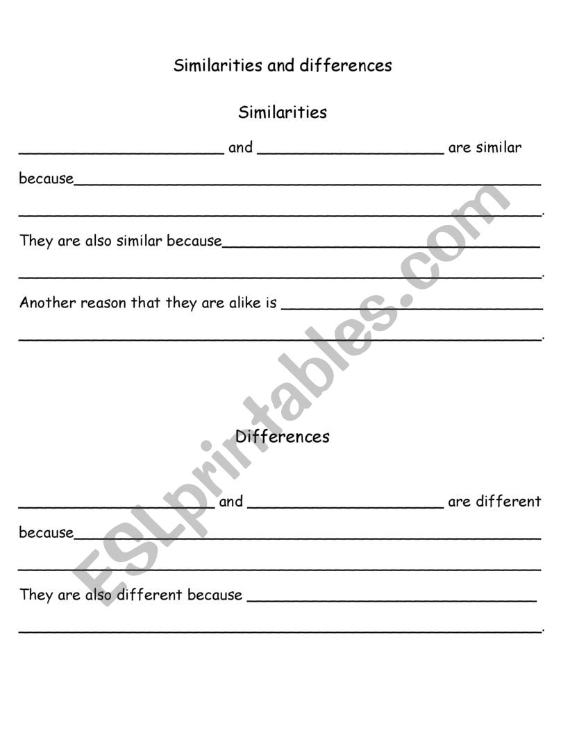 Similarities and  Differences worksheet