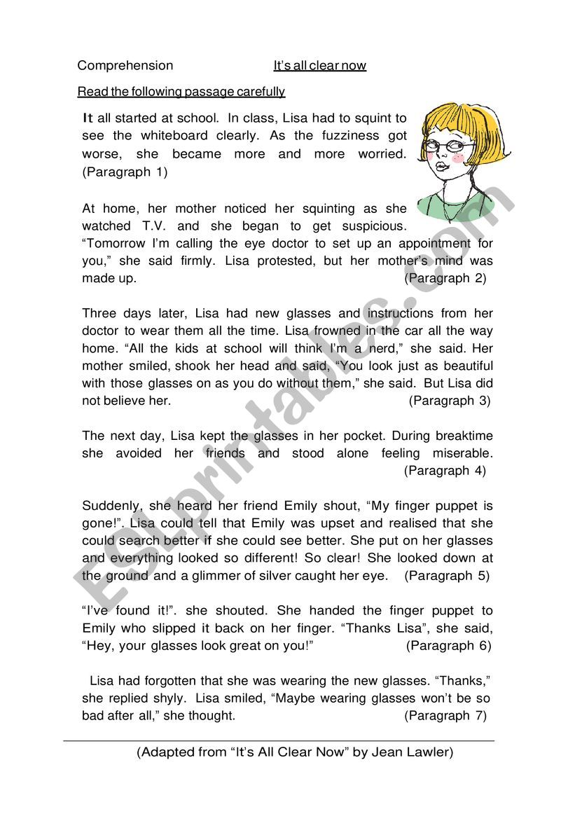 Reading Comprehension - It´s All Clear Now - Esl Worksheet By Sanlane