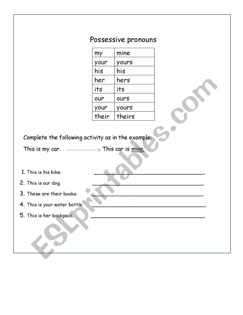 Possessive pronouns worksheet