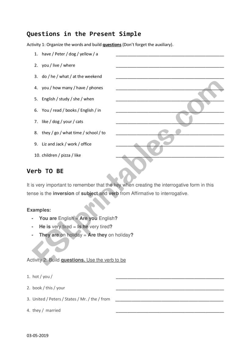 Questions - Present Simple worksheet