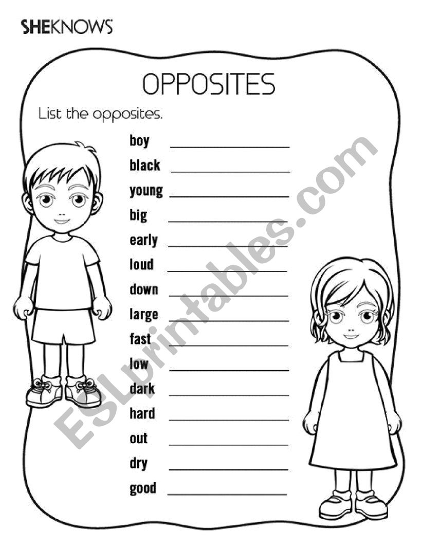 Opposites worksheet