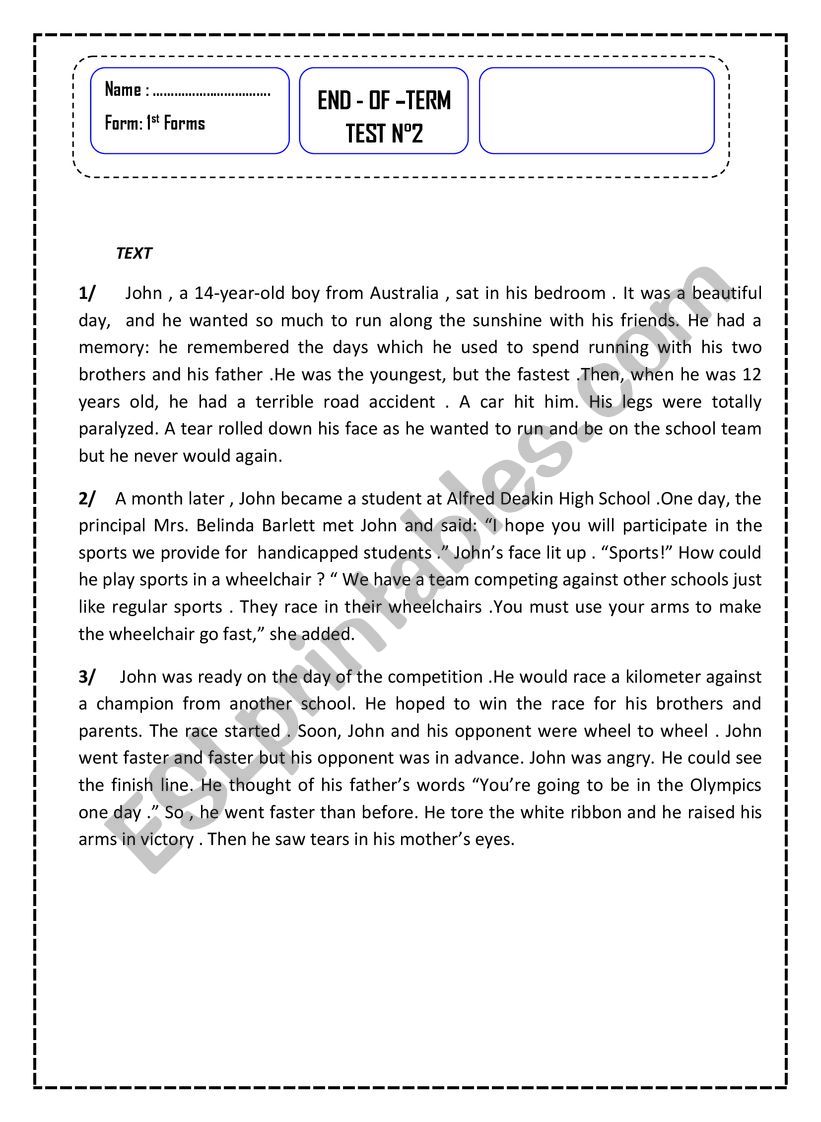 end of term test n2  worksheet