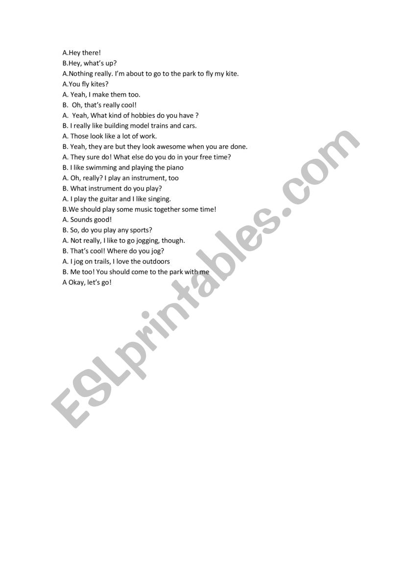 Free time dialogue role paly worksheet