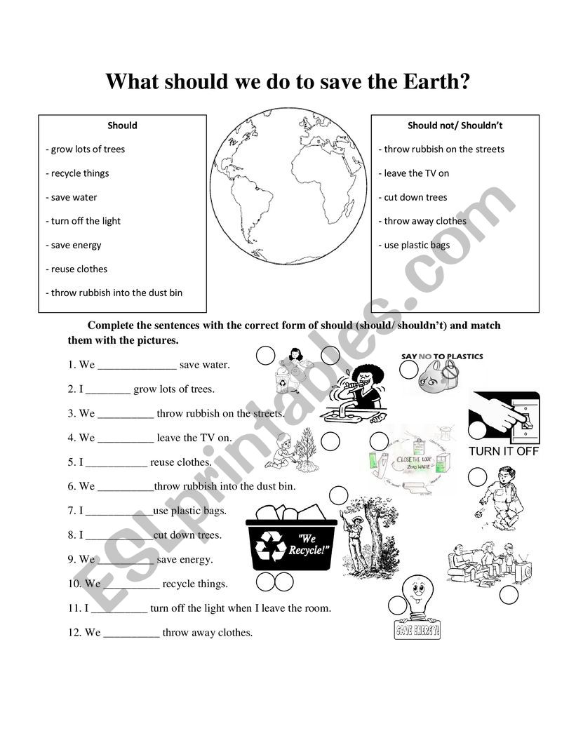 Save the earth (should/shouldn´t) - ESL worksheet by cacamaca