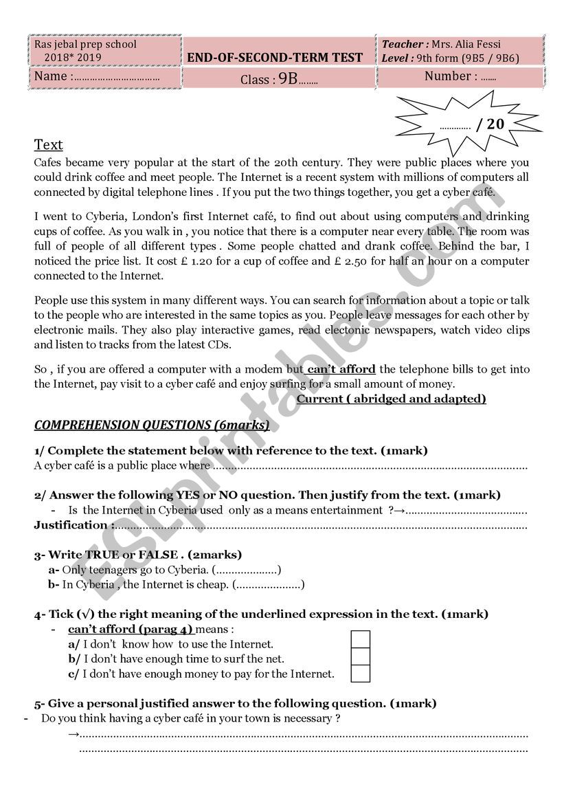 SECOND END OF TERM TEST FOR 9TH FORM