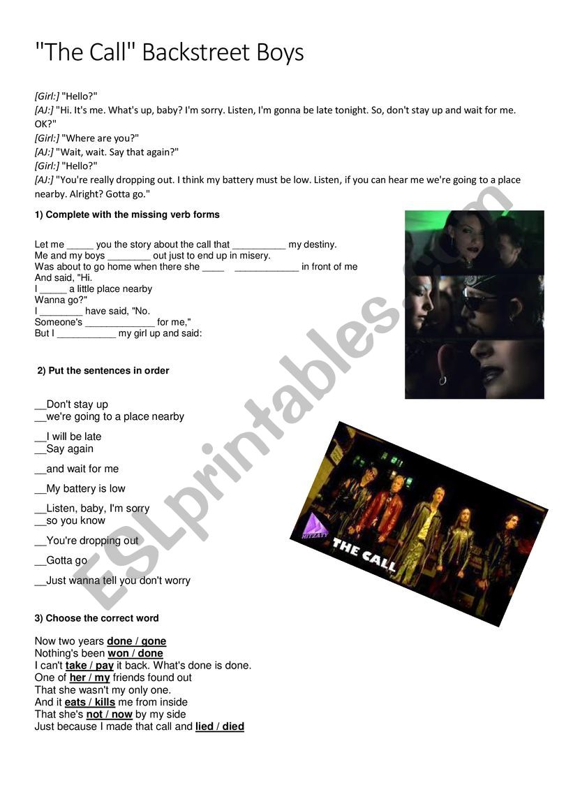 English worksheets: Verbs - Backstreet Boys Inconsolable song