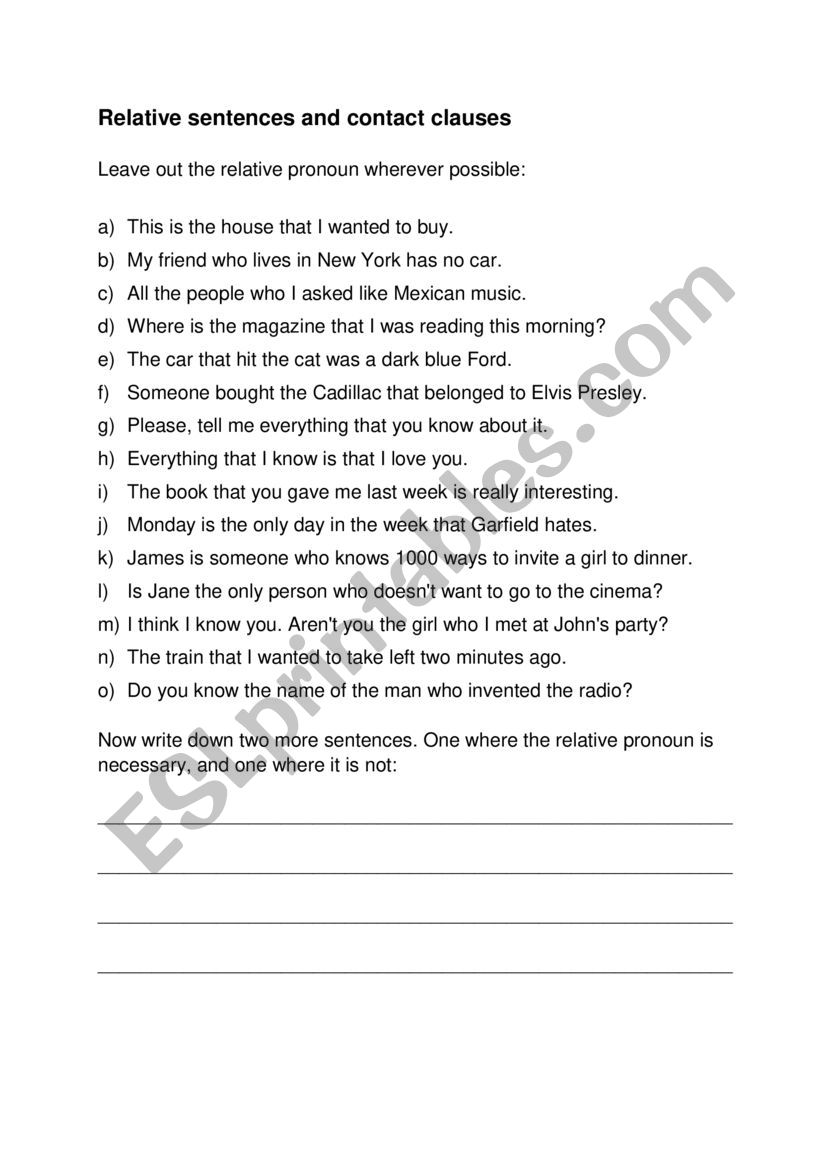 Contact clause worksheet