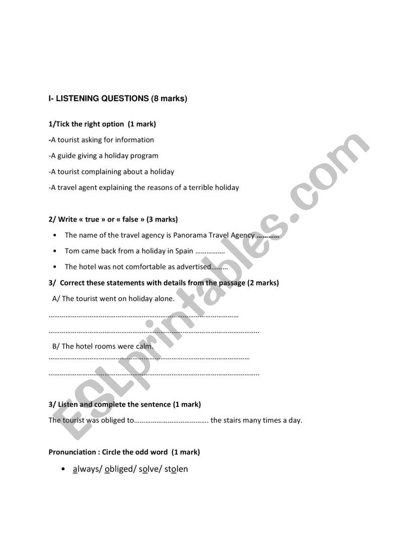 mid term test 3 - 3rd form  worksheet