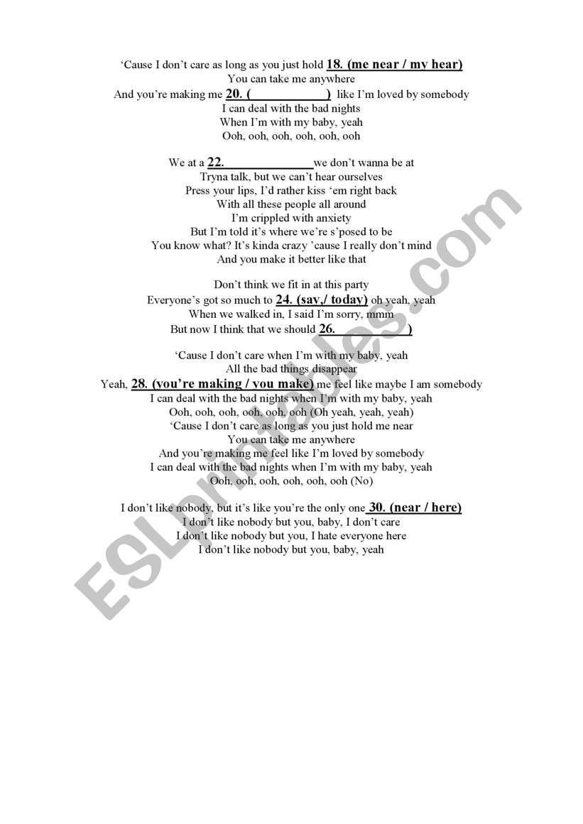 Ed Sheeran Justin Bieber I Don T Care Esl Worksheet By Psrates