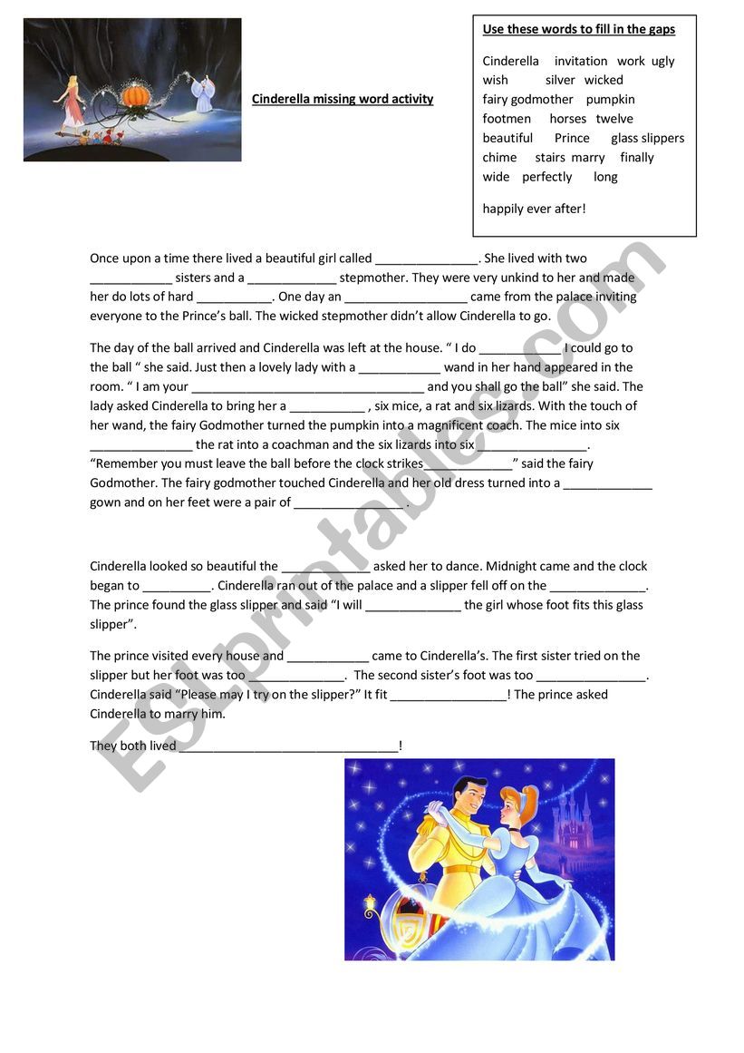 Cinderella Story worksheet