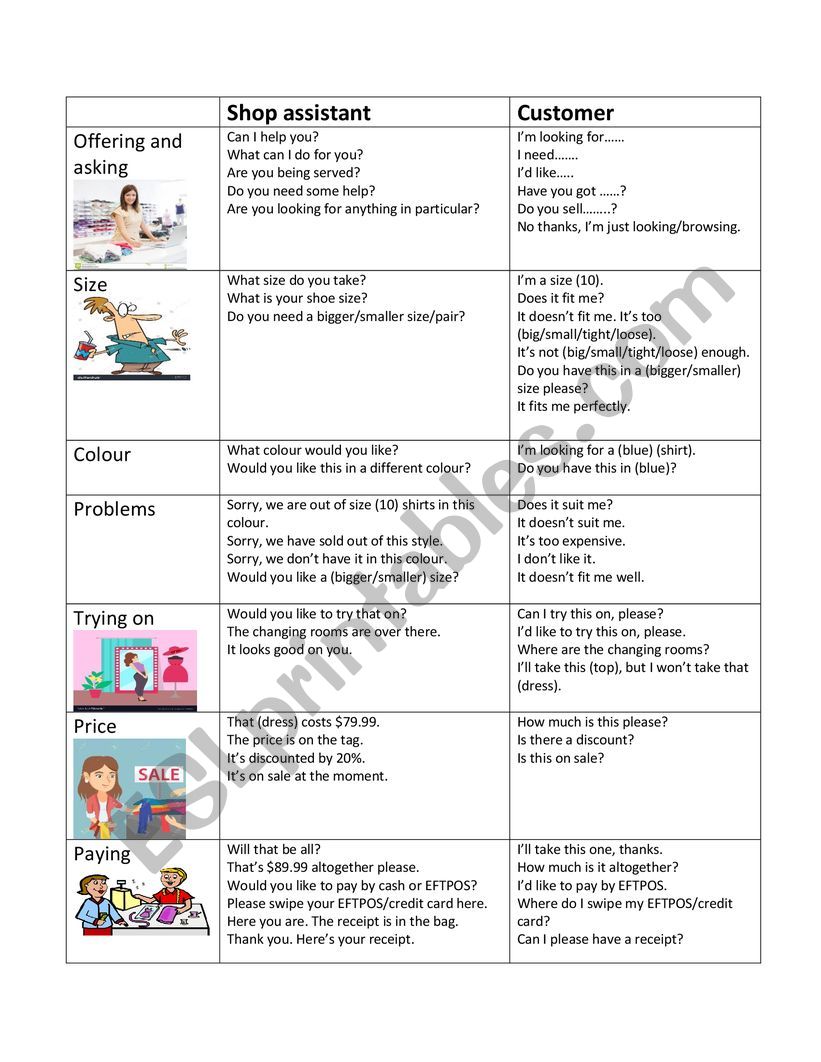 Shopping phrases  worksheet