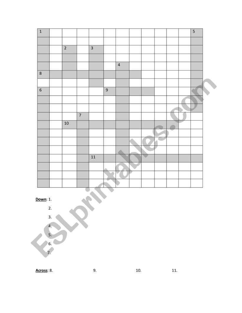 Music - crossword gird game worksheet