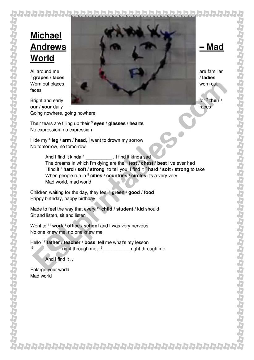 Michael Andrew - Mad World worksheet