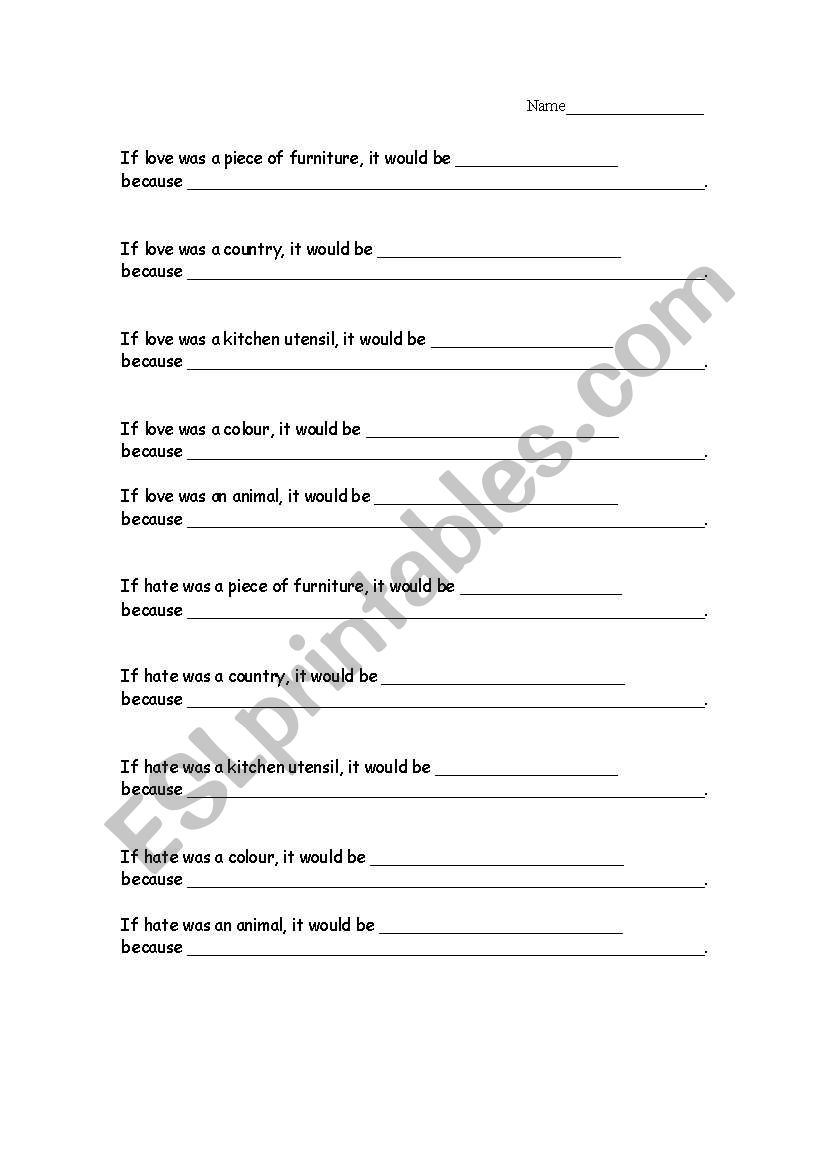 If love was a... worksheet