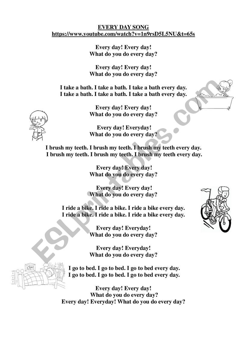 DAILY ROUTINES SONG worksheet