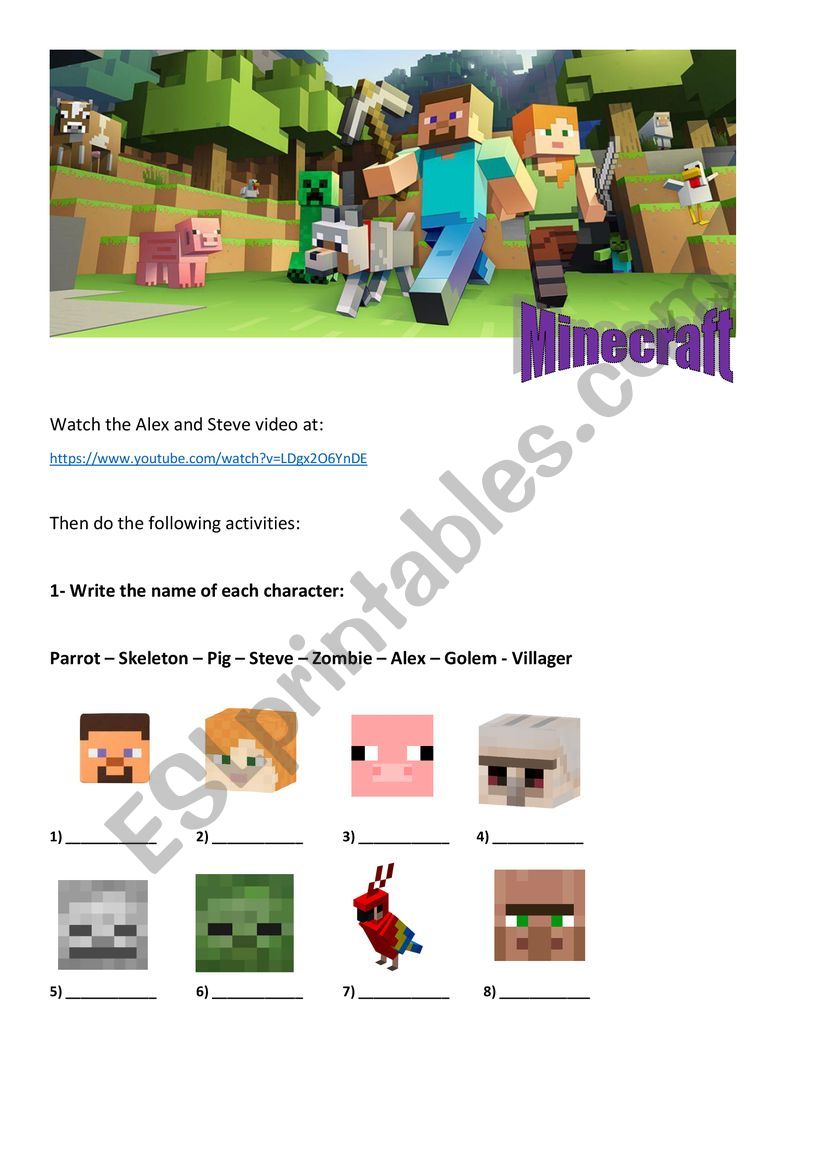 Minecraft Video Activity worksheet