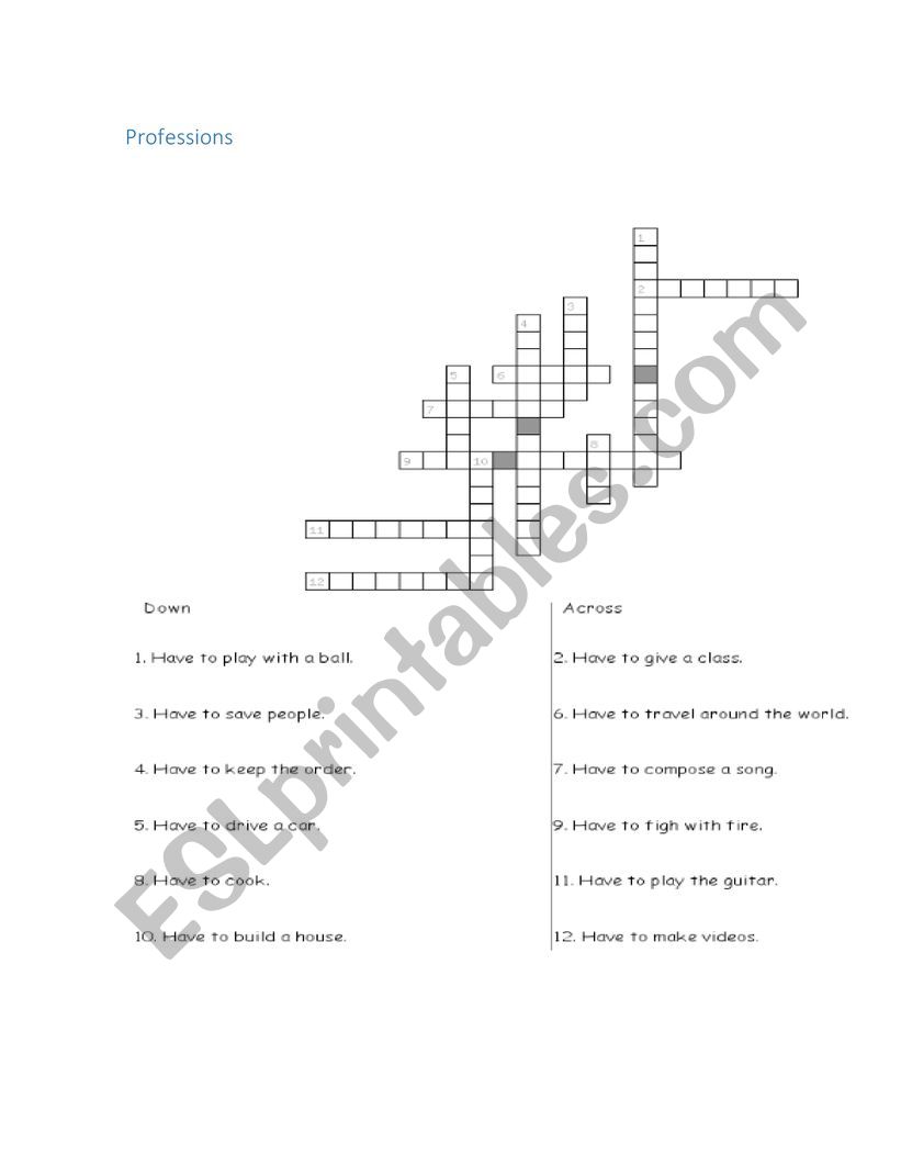 Professions worksheet