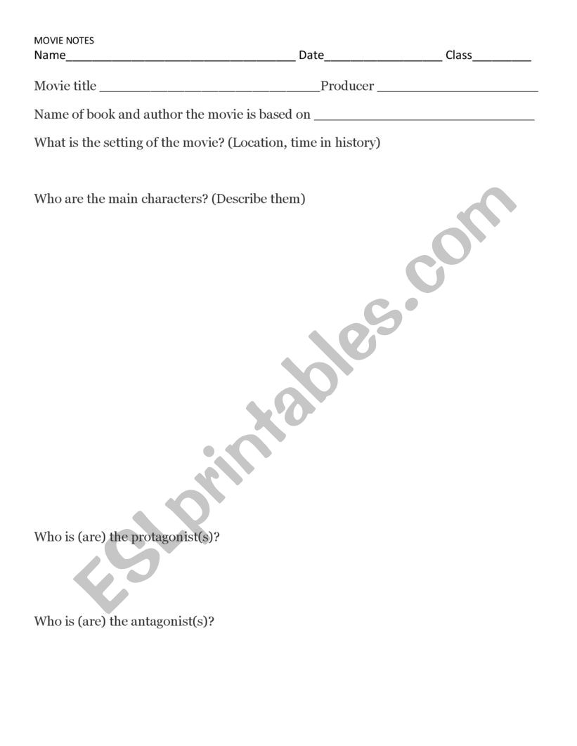 Movie Notes worksheet