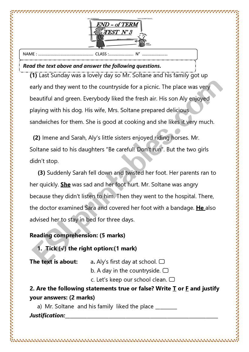 end of term test 3 7 th form worksheet