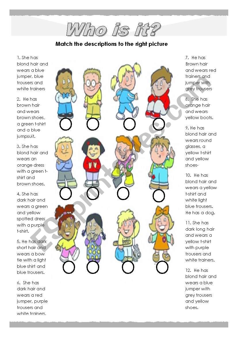 Easy Description Of Children ESL Worksheet By Pastanaga