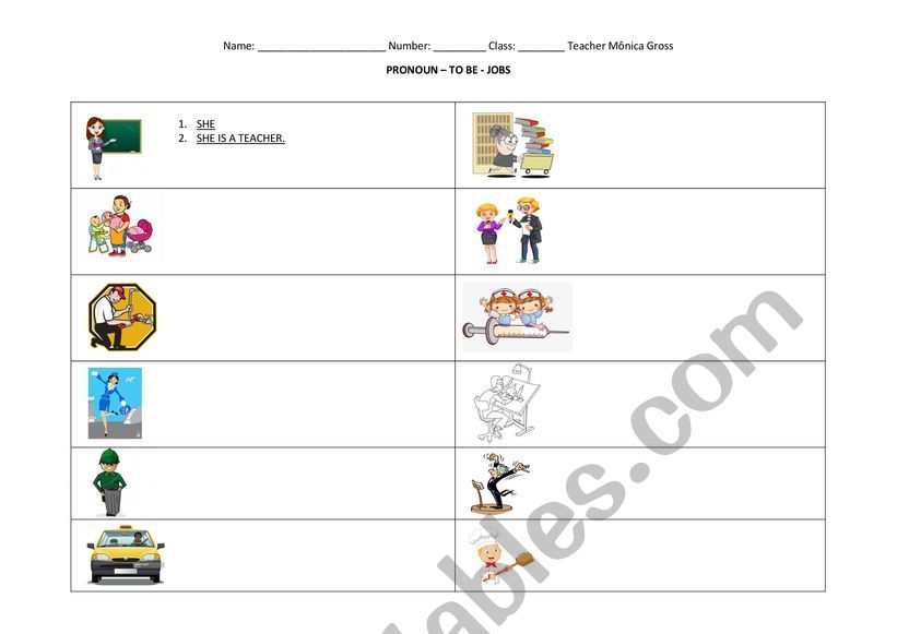 Pronouns - To be - Jobs worksheet