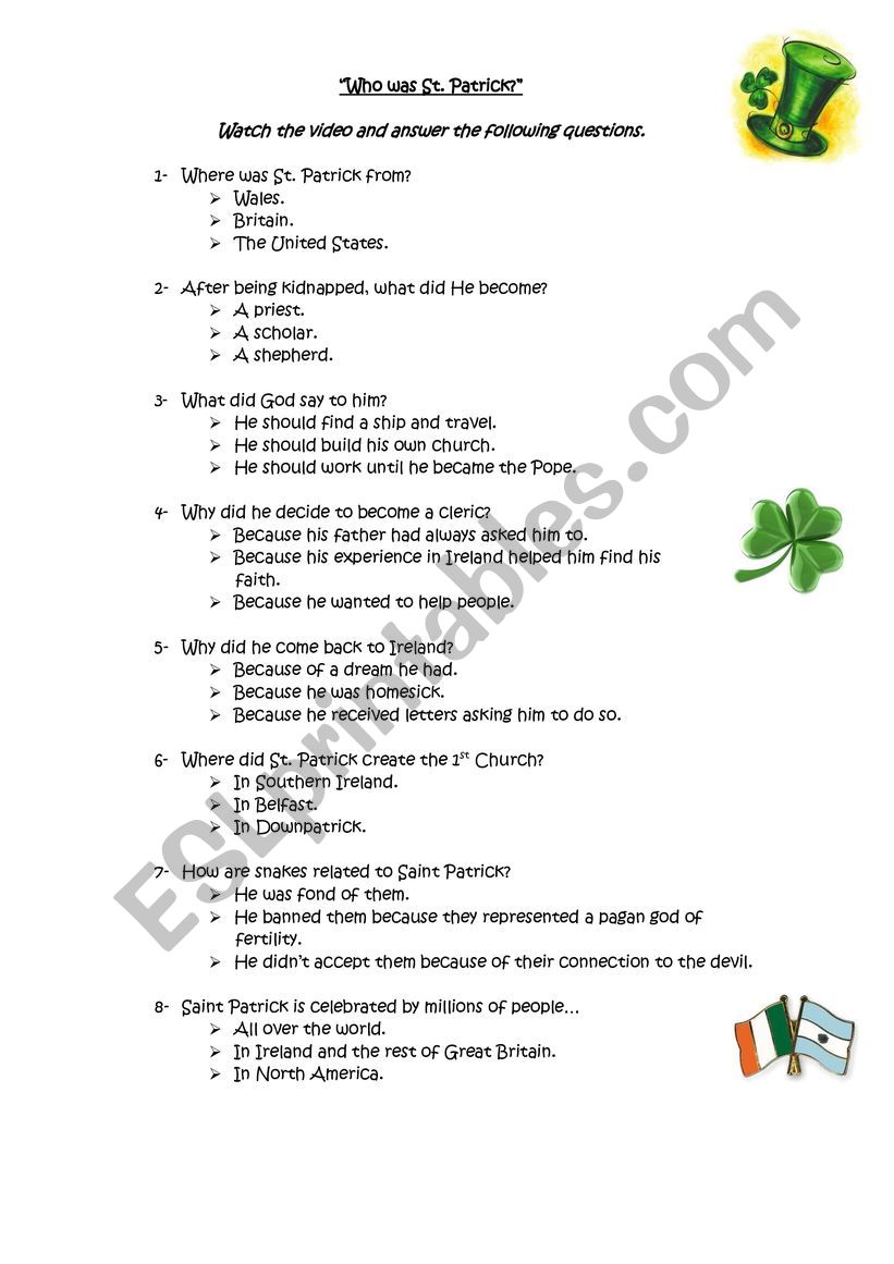 Saint Patricks worksheet