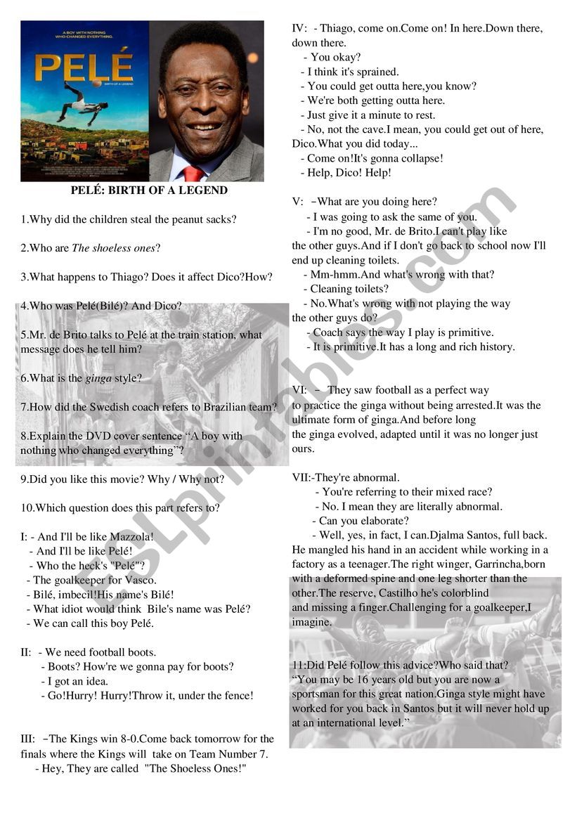 Pele the birth of a legend ESL worksheet by zsms89