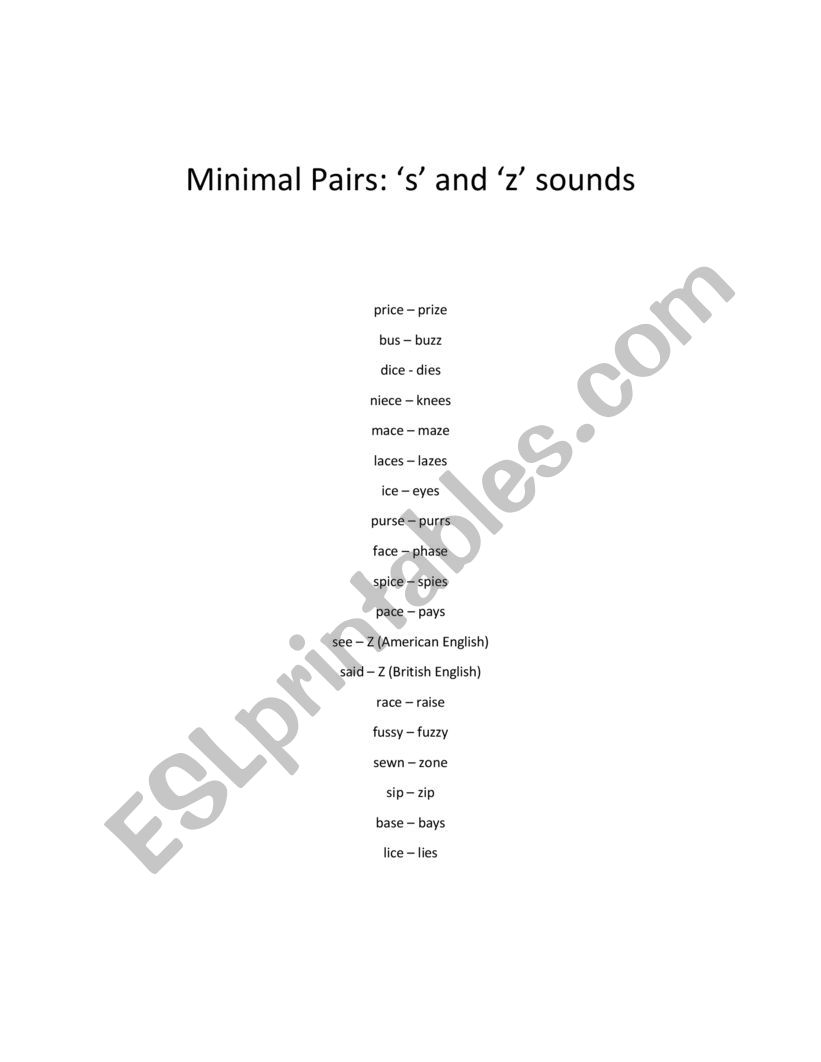 Minimal Pairs worksheet