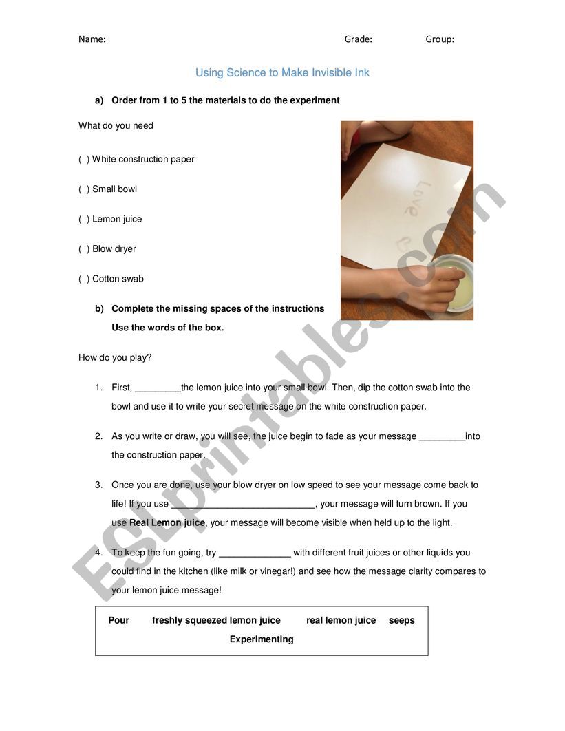 Experiments ESL worksheet