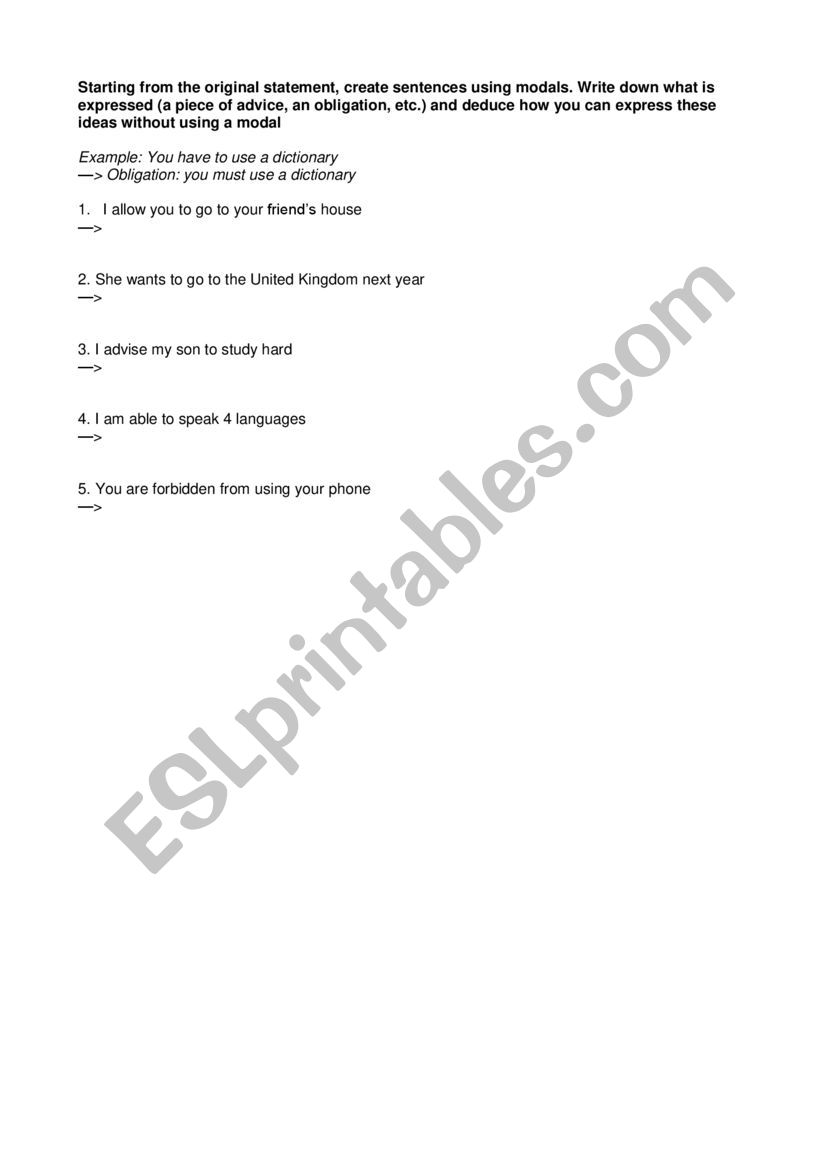 Modal verbs exercise worksheet