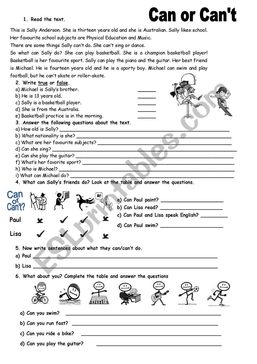 CAN OR CAN´T - ESL worksheet by Teacher Claudia M.