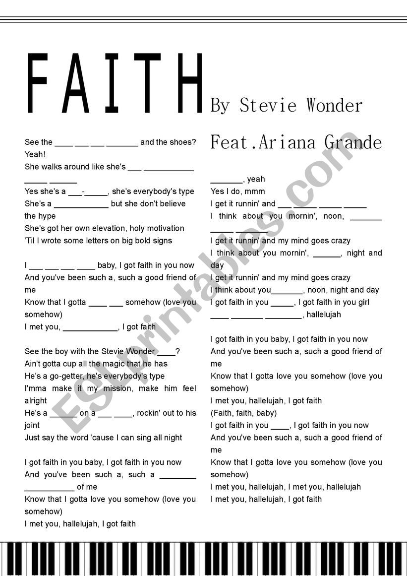 Faith By Stevie Wonder Featuring Ariana Grande Esl Worksheet By Kbarton1105