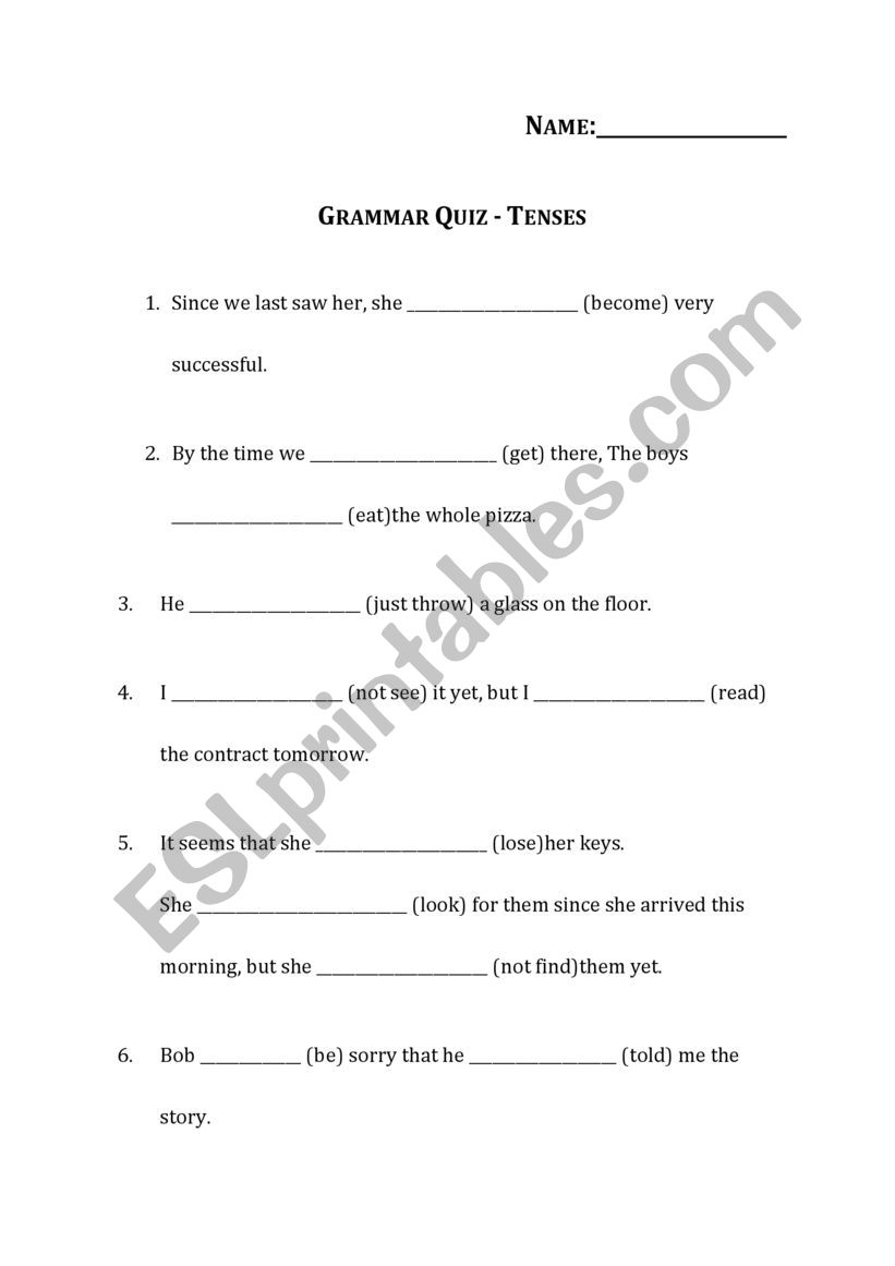 Grammar quiz - including present perfect