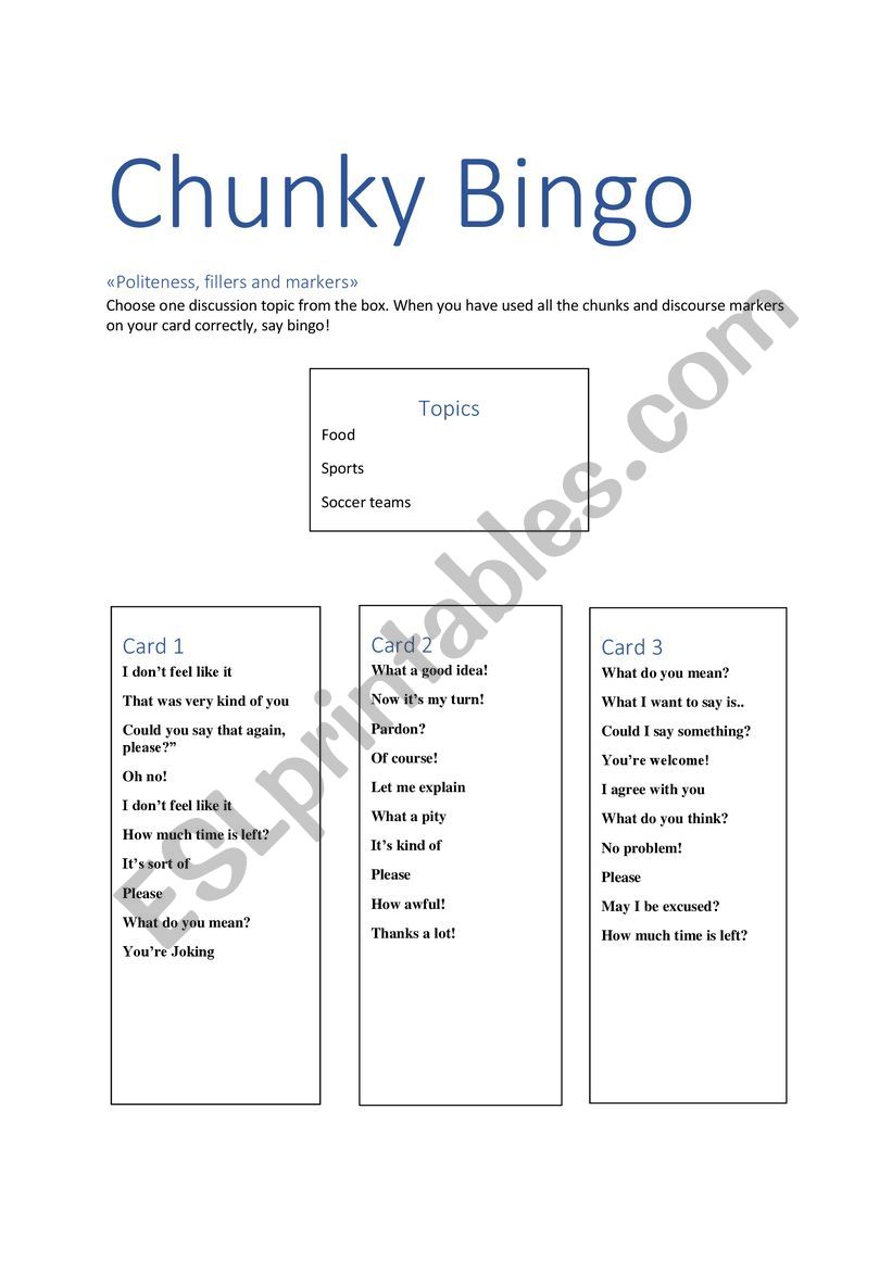 Chunky Bingo worksheet