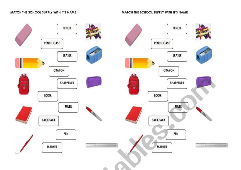 School Supplies Matching Activity