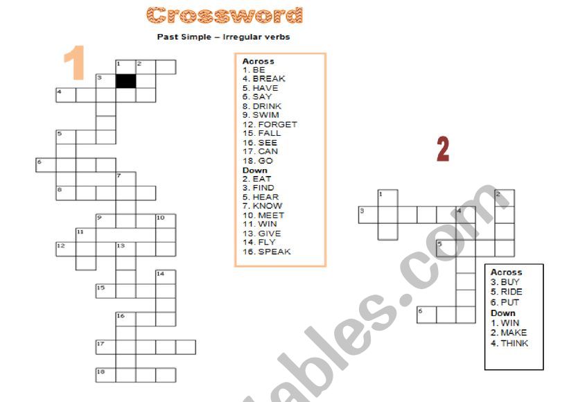 Crossword verbs in past. worksheet