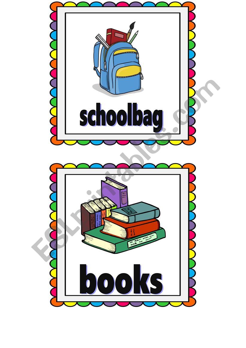 Classroom supplies flashcards worksheet