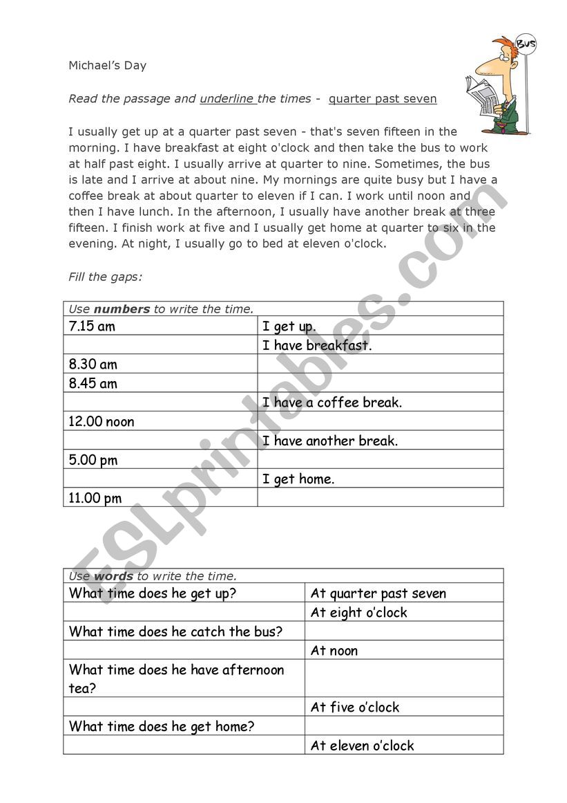 Michael daily routine worksheet