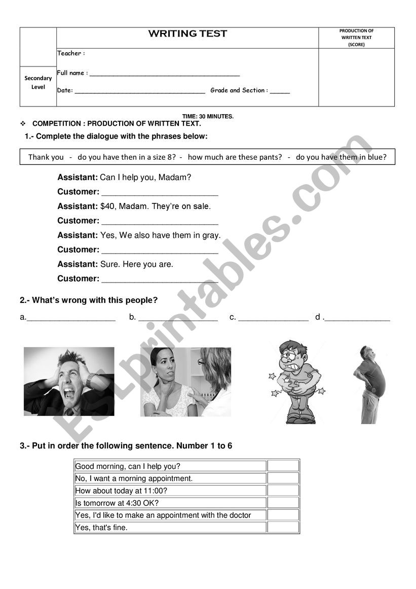 Illness and home worksheet