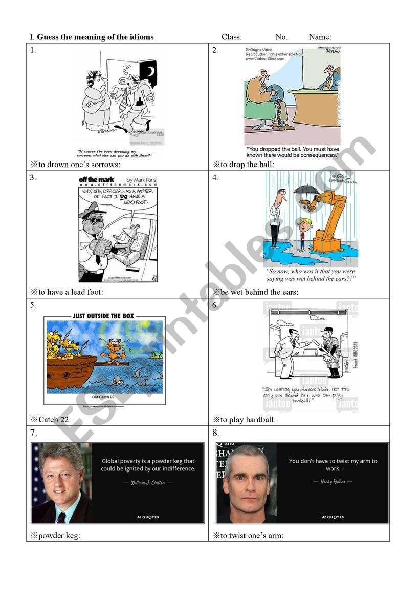 Comics and Idioms worksheet