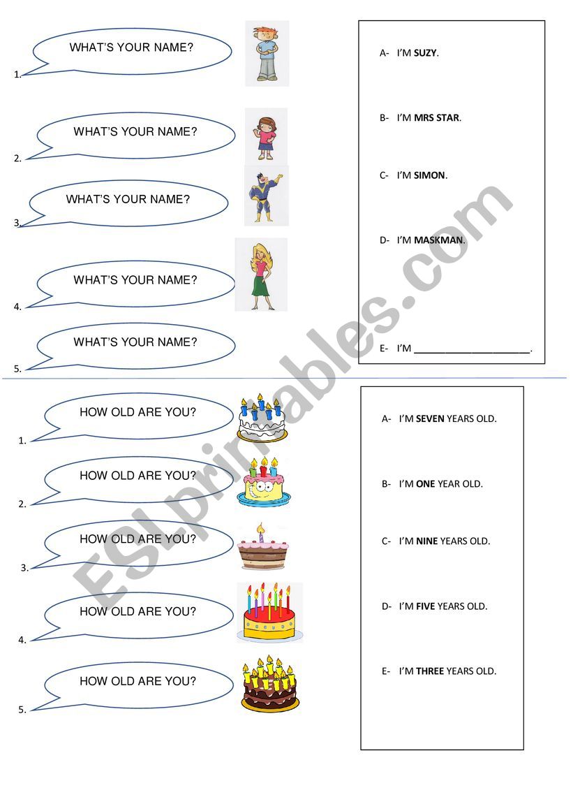 What´s your name? How old are you? - ESL worksheet by sabring