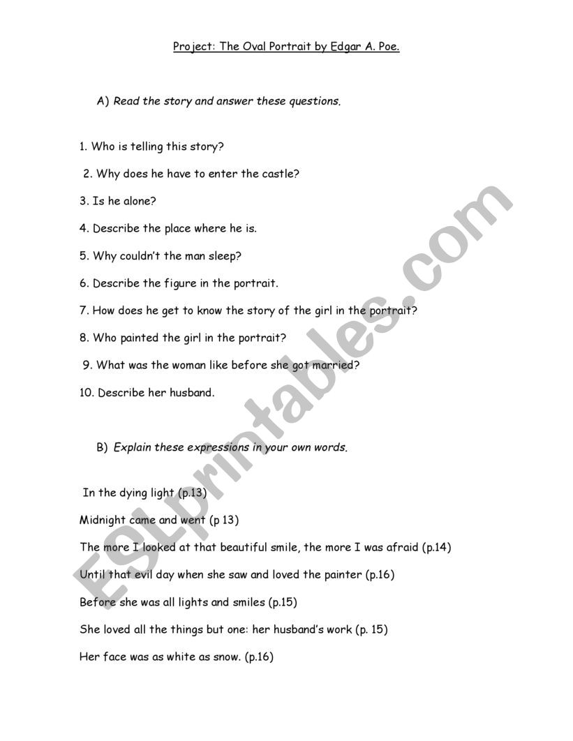 The oval portrait worksheet