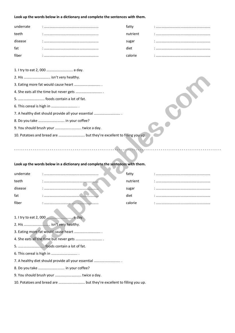 You should eat healthy food  worksheet